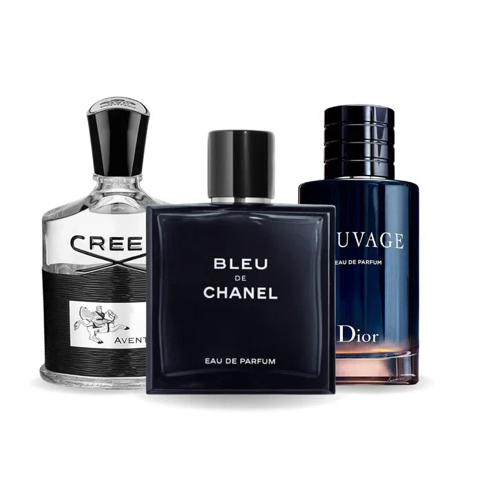 BLACK FRIDAY 3 perfumes: Creed AVENTUS, BLEU DE CHANEL e Dior SAUVAGE 100ml
